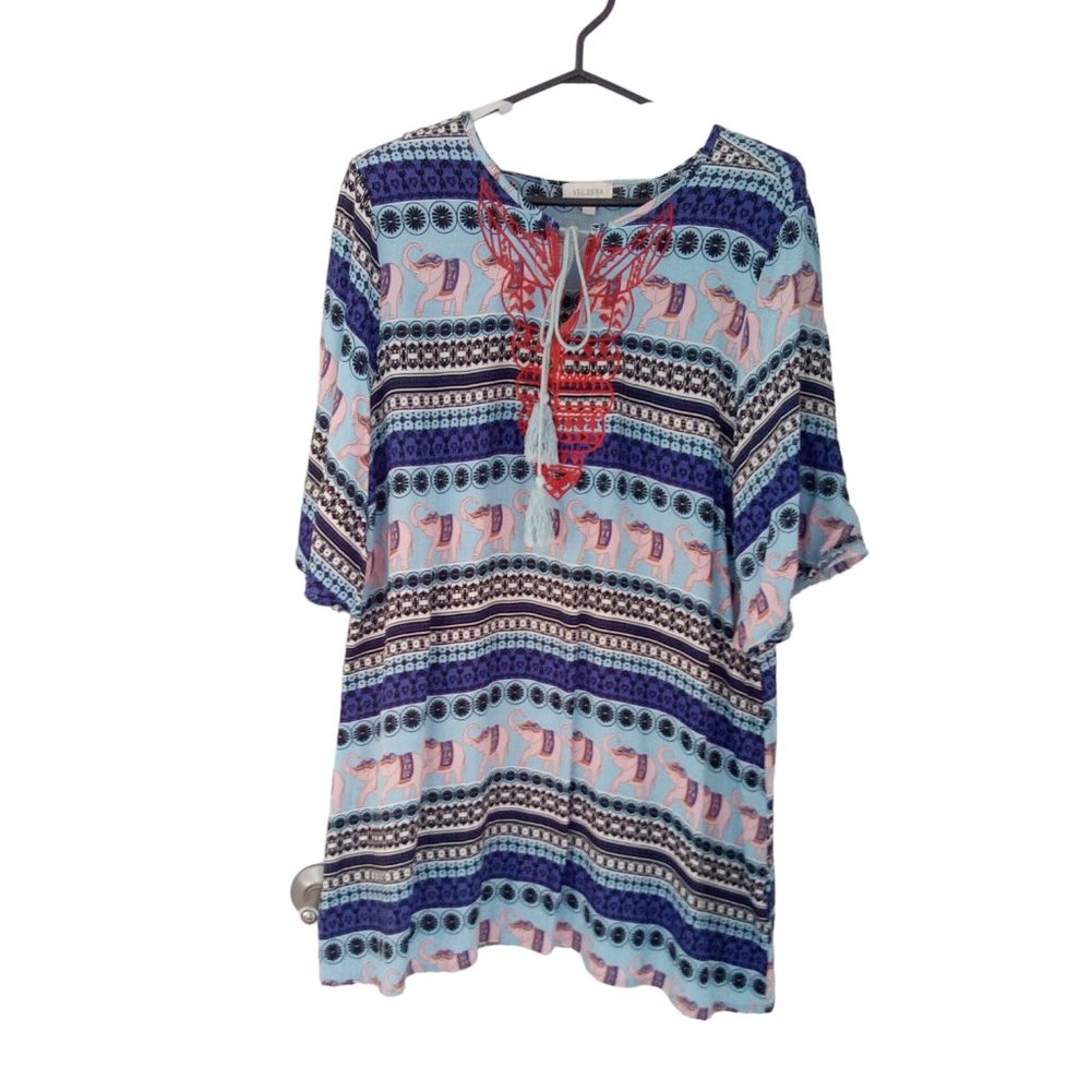 VELZERA  Boho Elephant Print Tunic Plus Size 2XL